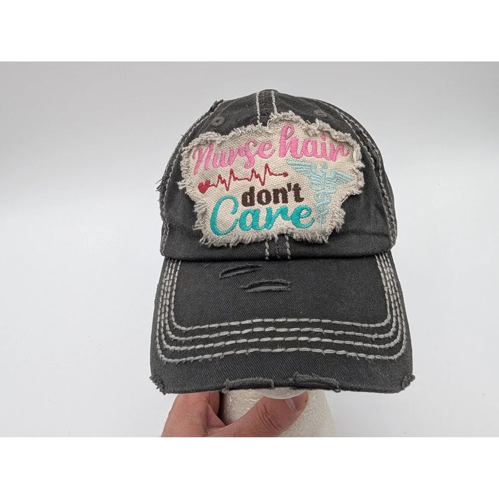 KBETHOS Vintage Nurse Hair Don't Care Distressed Baseball Cap Charcoal Gray Hat